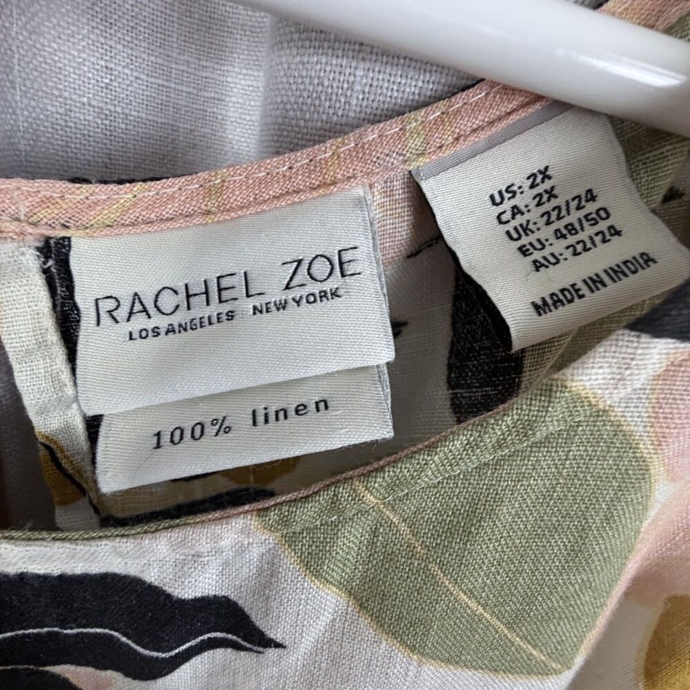 linen botanical shift dress floral pockets coastal boho lagenlook rachel zoe 2x - Picture 6 of 7